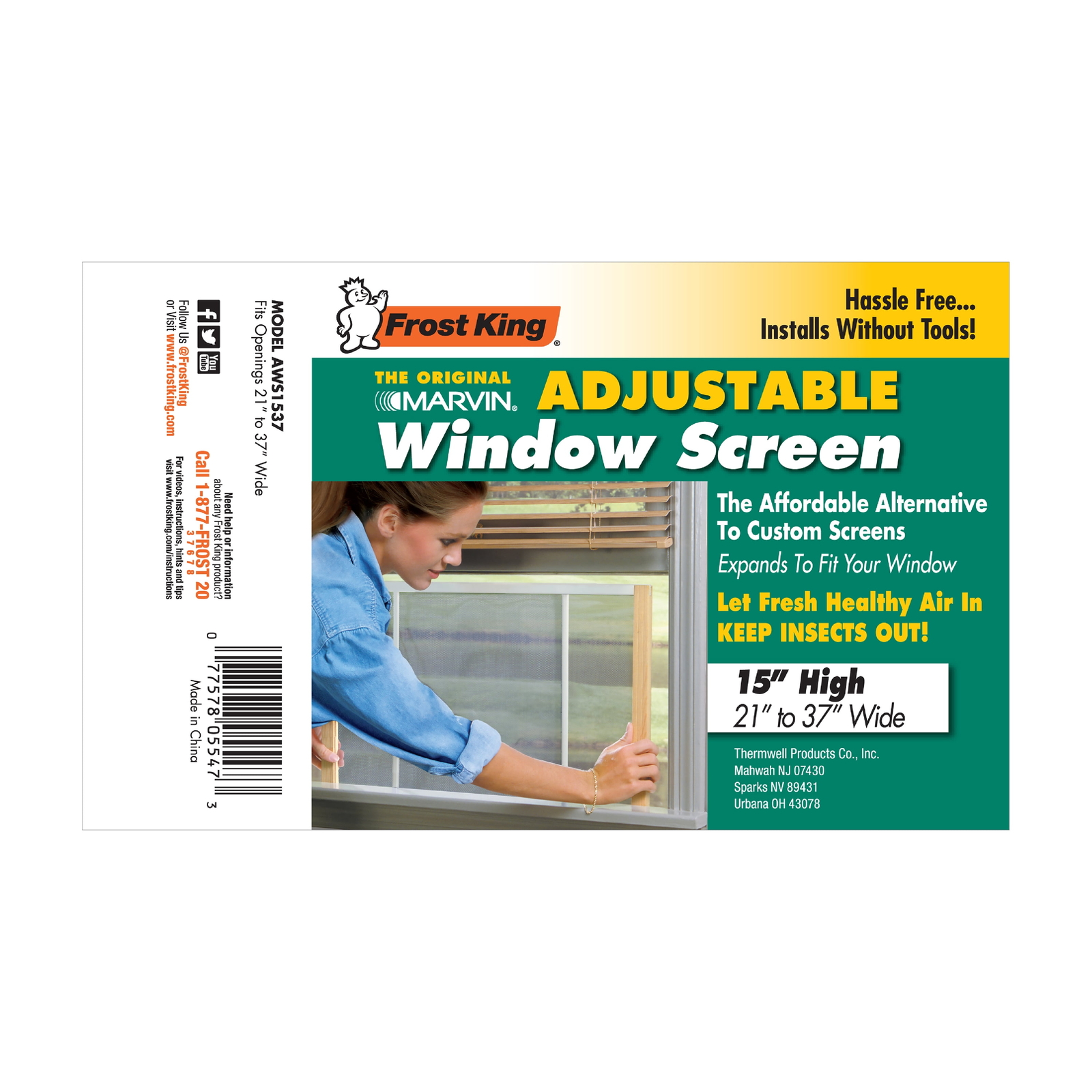 Frost King Adjustable Window Screen 15″ High with Wood Frame, Fits 21 – 37″ Wide