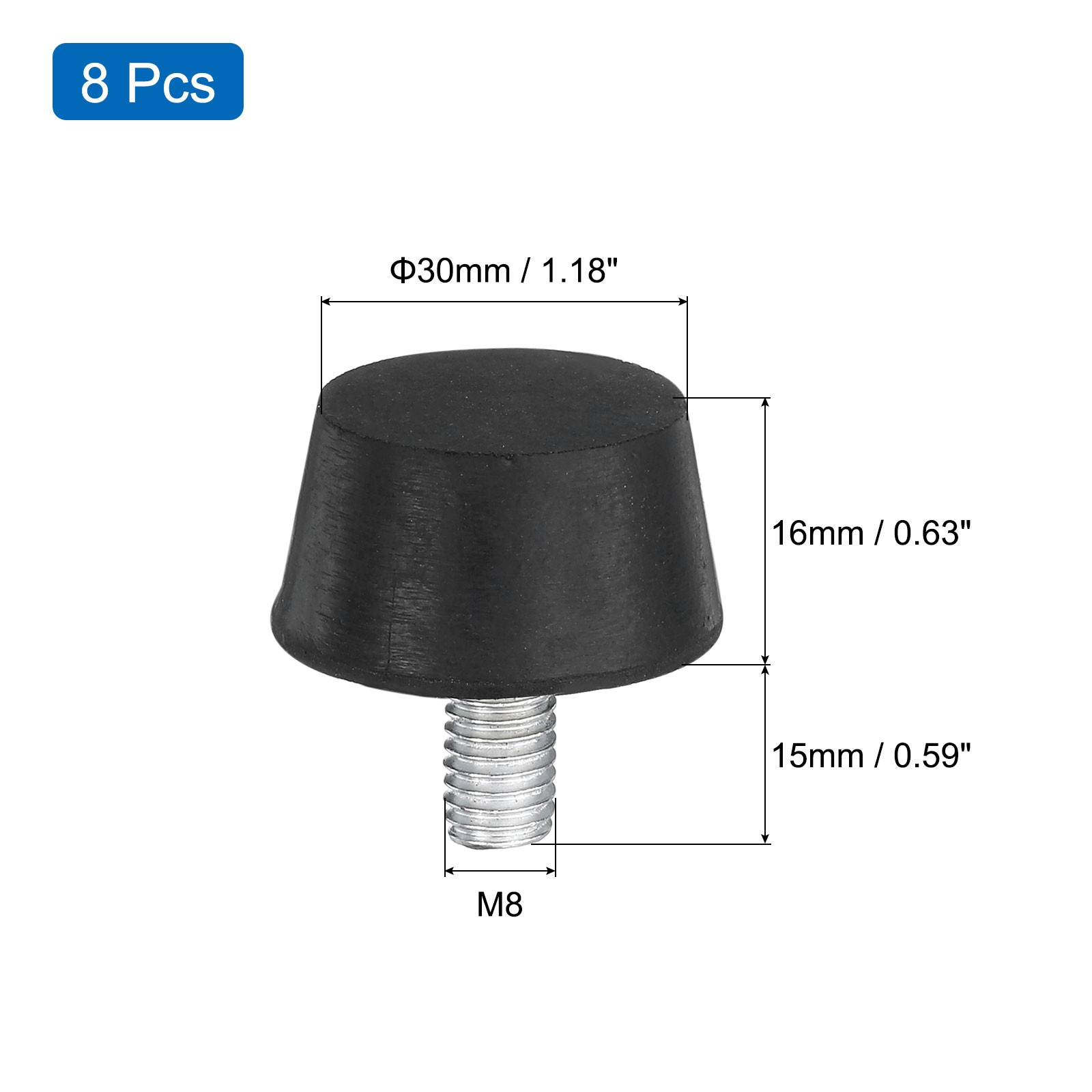 8Pcs Thread Levelling Feet 1.18″x0.63″ with M8x15mm Studs Black