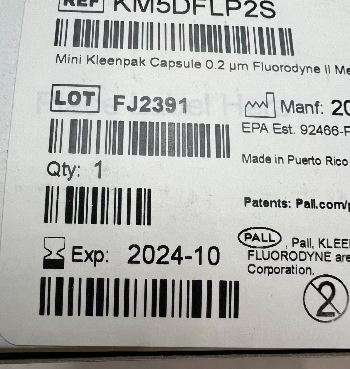 Pall Fluorodye II KM5DFLP2S Mini Kleenpak Capsule 0.2 um Box of 3 – New Sealed B