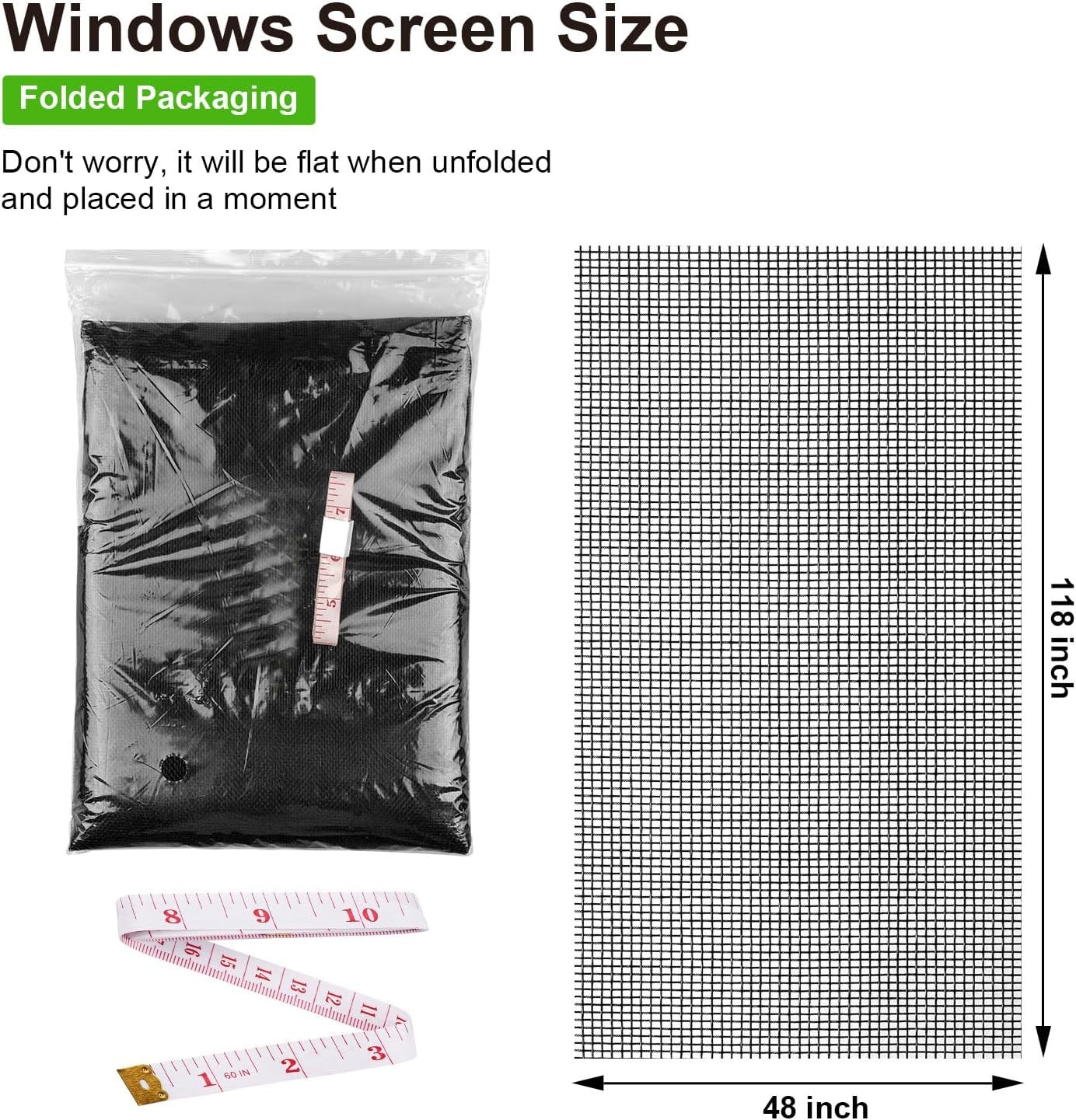 Replacement Window Screens, 48X118 Inch 48×118"Black, 48″x118″Black