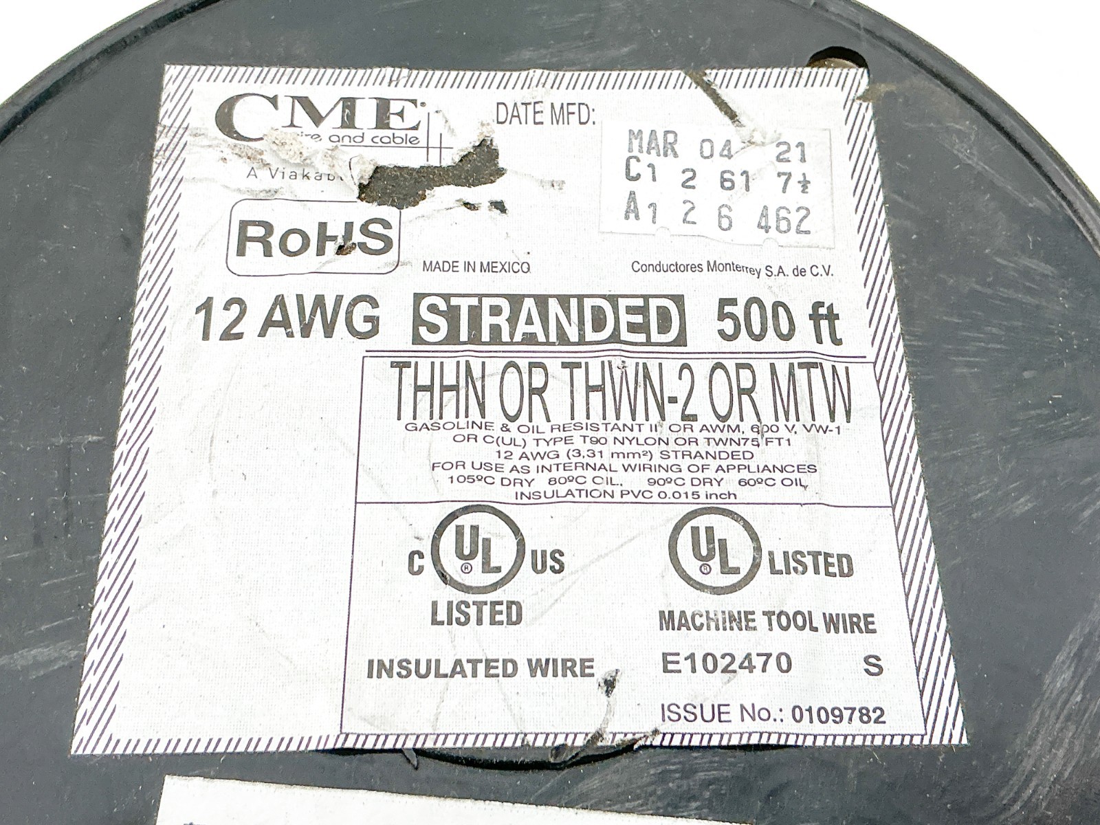 New CME E102470 12 AWG Stranded THHN OR THWN-2 OR MTW White 500ft