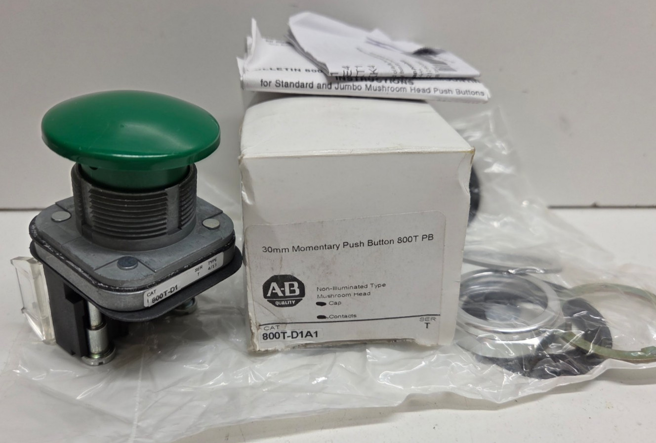 NEW IN BOX! ALLEN-BRADLEY GREEN MUSHROOM MOMENTARY PUSH BUTTON 800T-D1A1