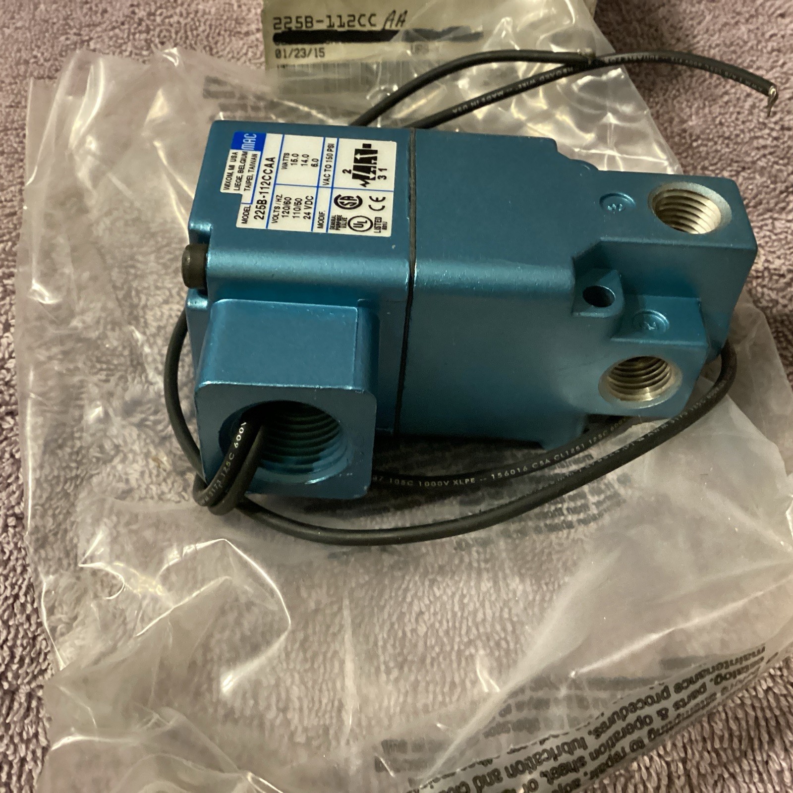 MAC VALVE…225B-112CC AA…SOLENOID VALVE….NEW