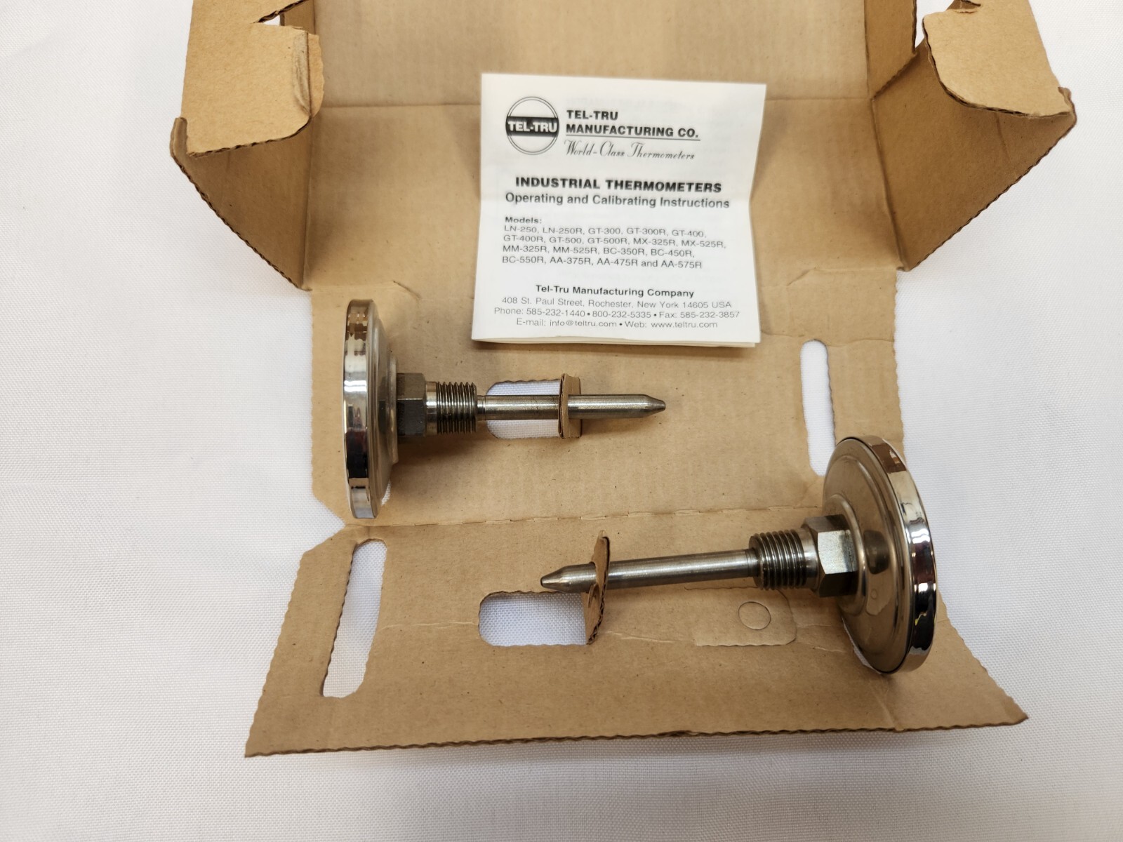 TWO Tel-Tru LN250R Thermometers, -75/175C range, 1/4″ NPT, 2.5″ stem New in box.
