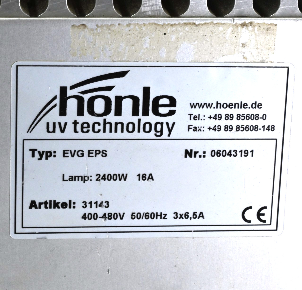 Honle EVG EPS60 031143 Power Supply Unit 2400W 16A 400-480V 50/60Hz, CX436-K01