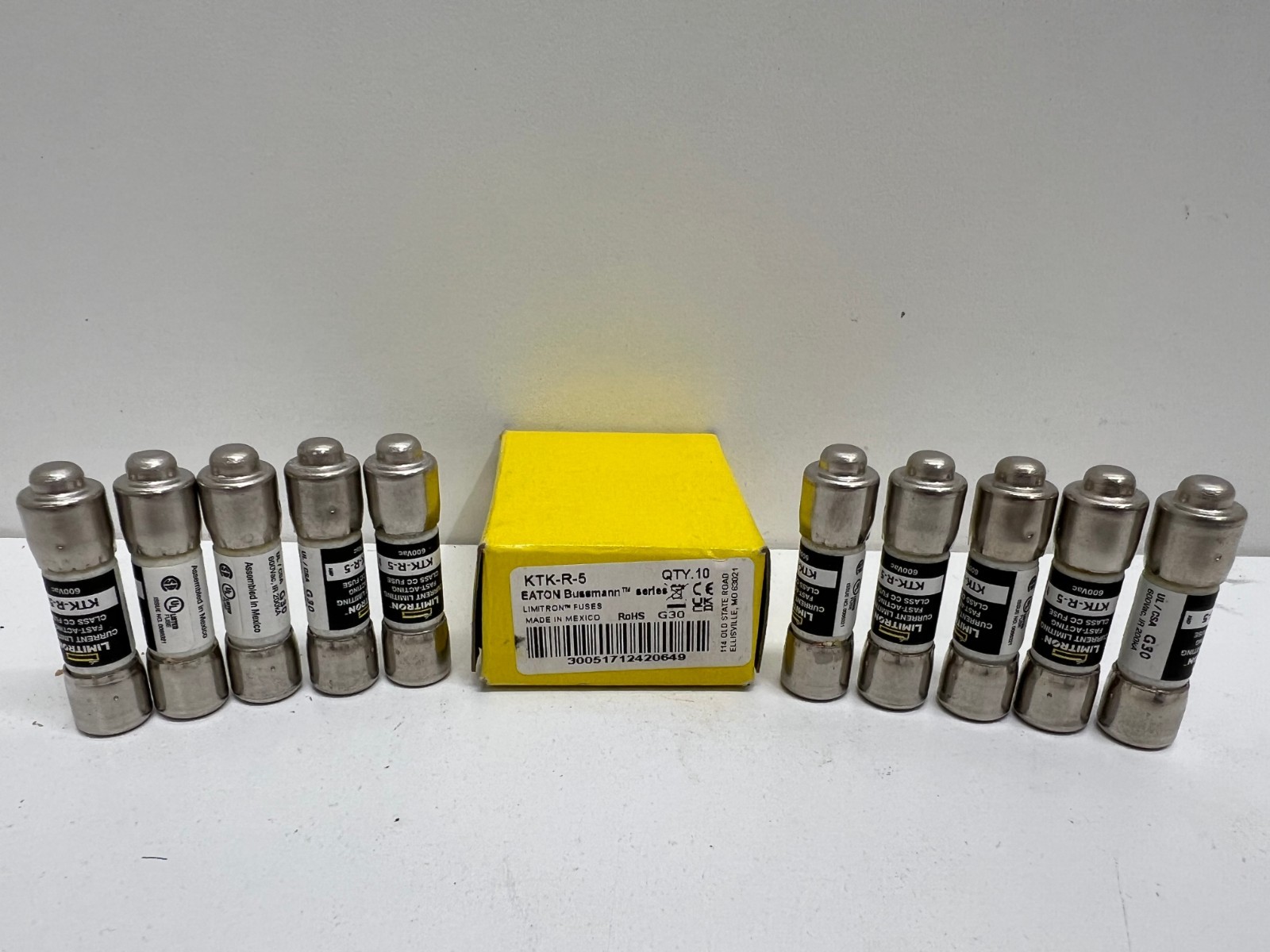 LOT OF (10) NEW IN BOX! EATON BUSSMANN 5A FAST-ACTING FUSES KTK-R-5