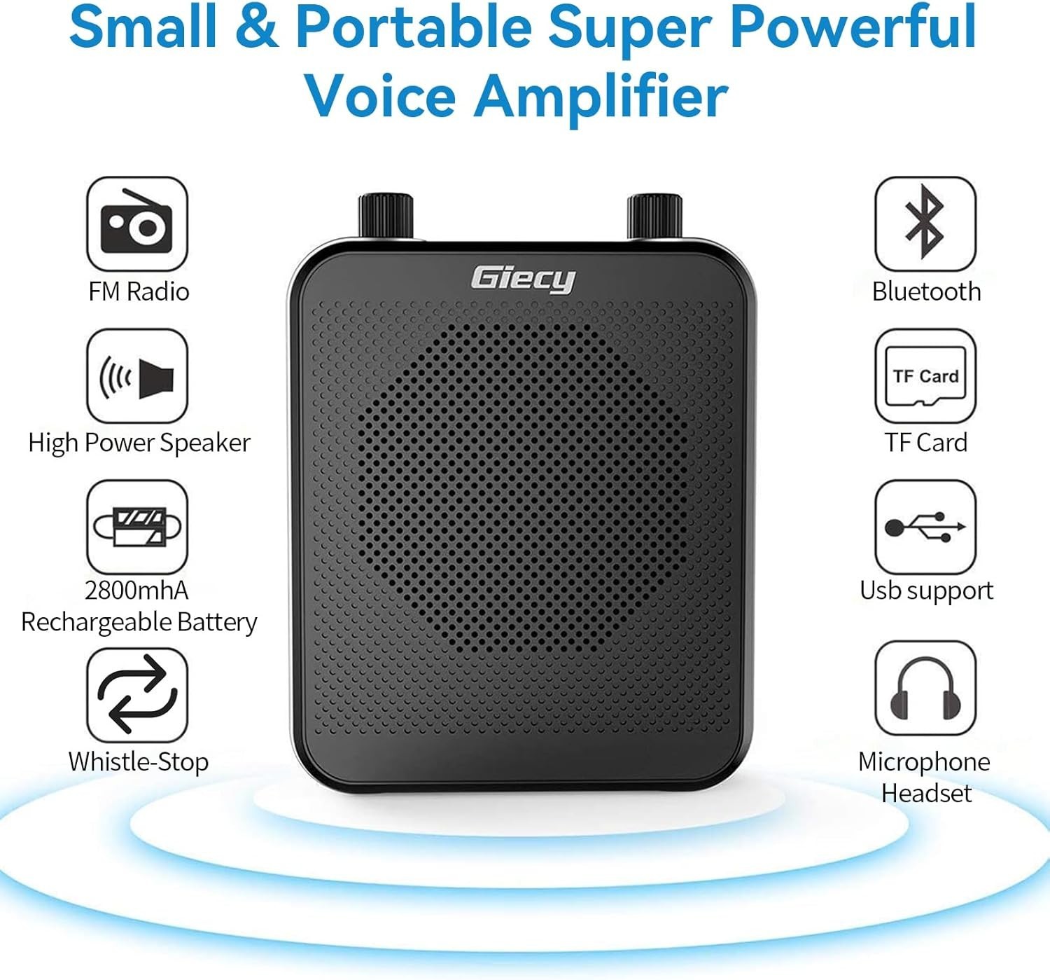 30W Portable Voice Amplifier with Wired Microphone Headset, 2800mAh Rechargeable