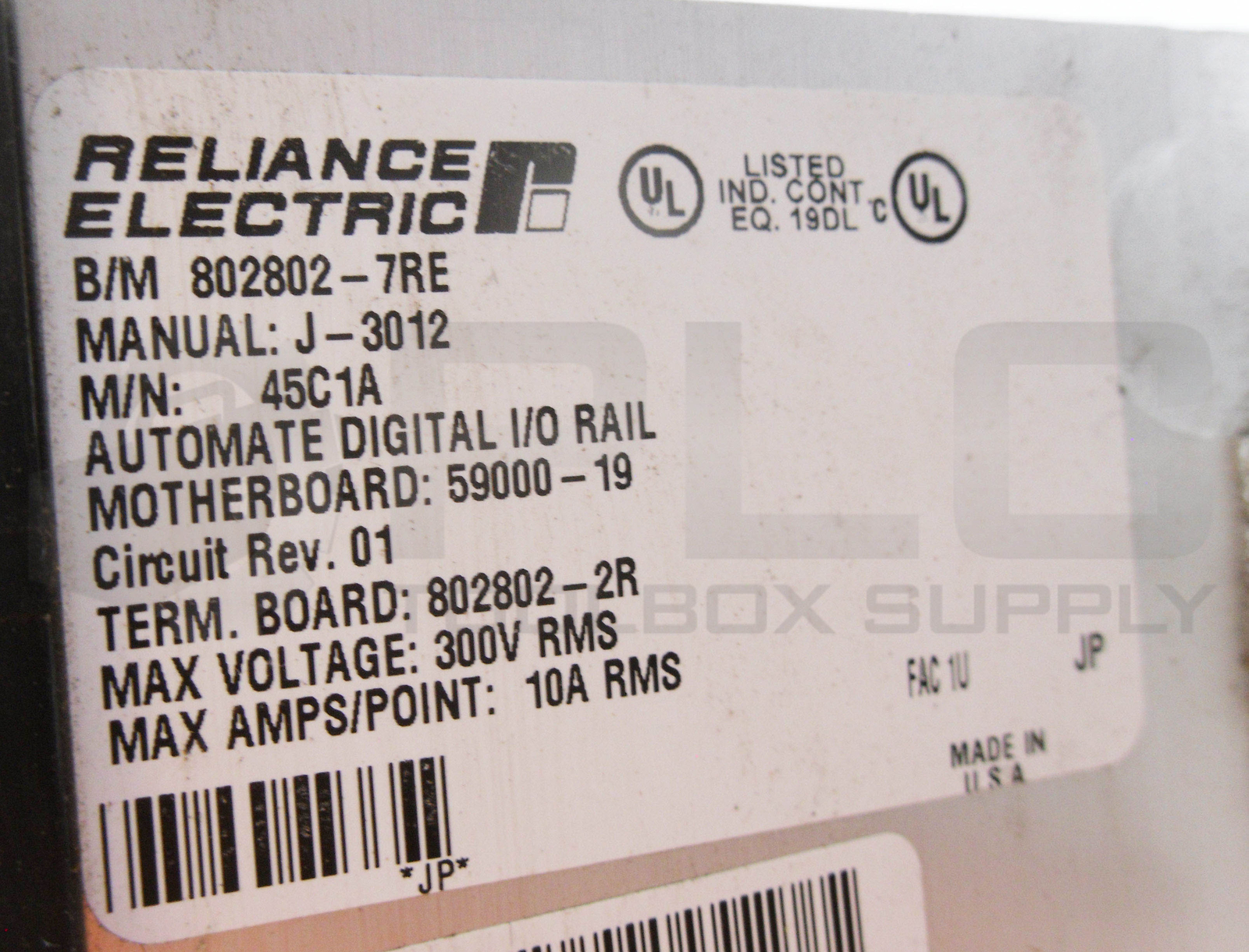RELIANCE ELECTRIC 45C1A AUTOMATE DIGITAL I/O RAIL MOTHERBOARD 802802-7RE 300V