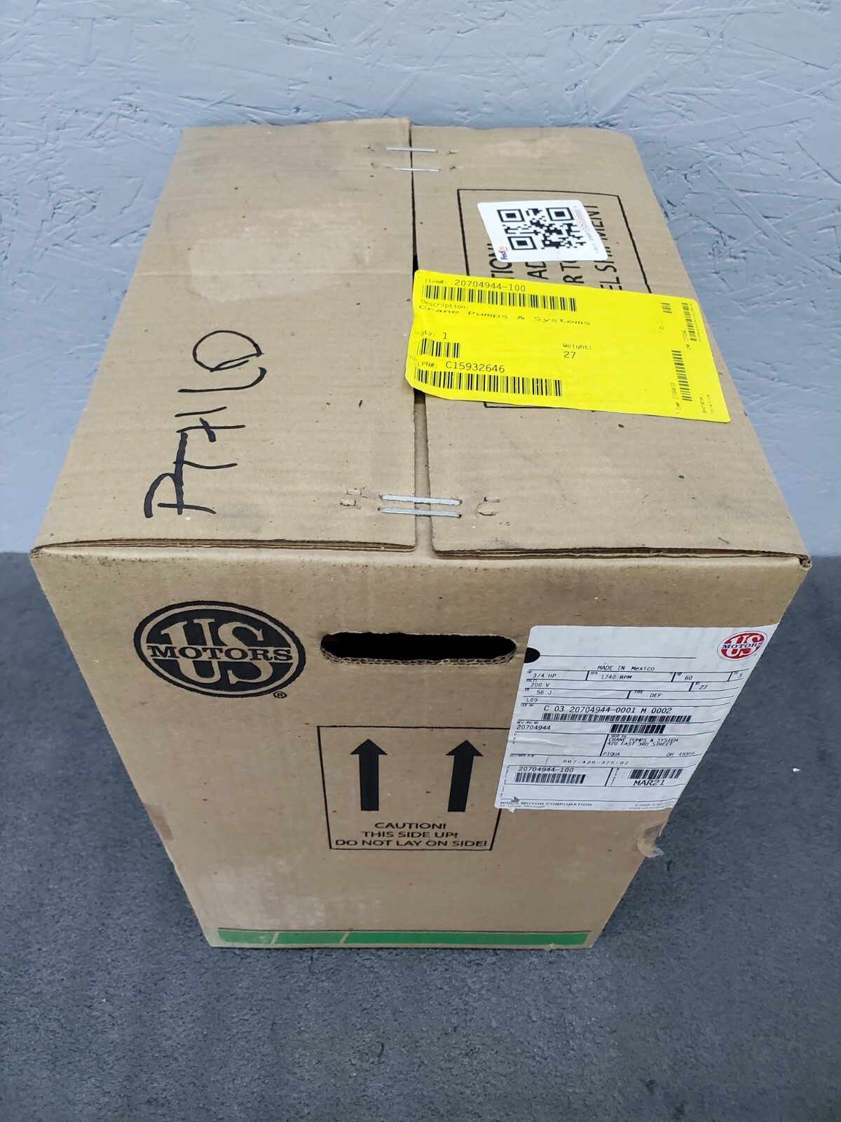 US Electric Vertical Pump Motor, 3/4 HP, 200V, 3 Phase, 1740 RPM, 56J Drip Cover