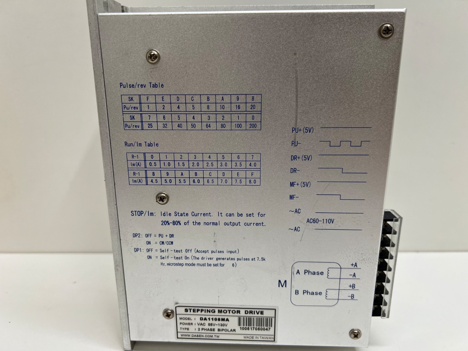 GOOD USED! DASEN 85-130V 2PH BIPOLAR STEPPING MOTOR DRIVE DA1108MA