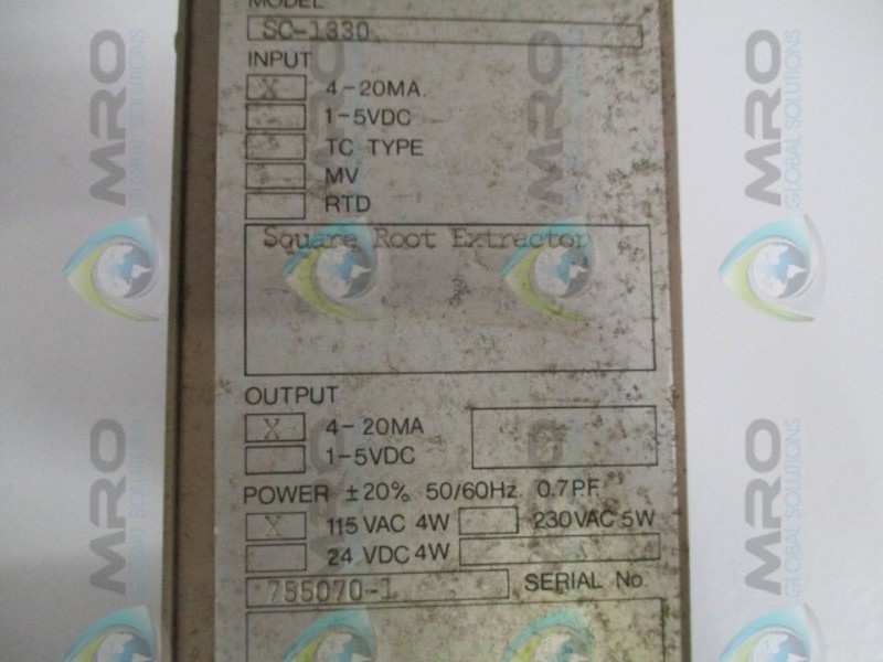 RIS SC-1330 SQUARE ROOT EXTRACTOR IN/OUT 4-20mA 115VAC UNMP