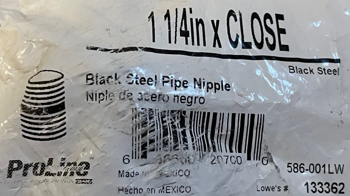 ProLine 1 1/4-inch x Close – Black Steel Threaded Male Close Nipple – NEW