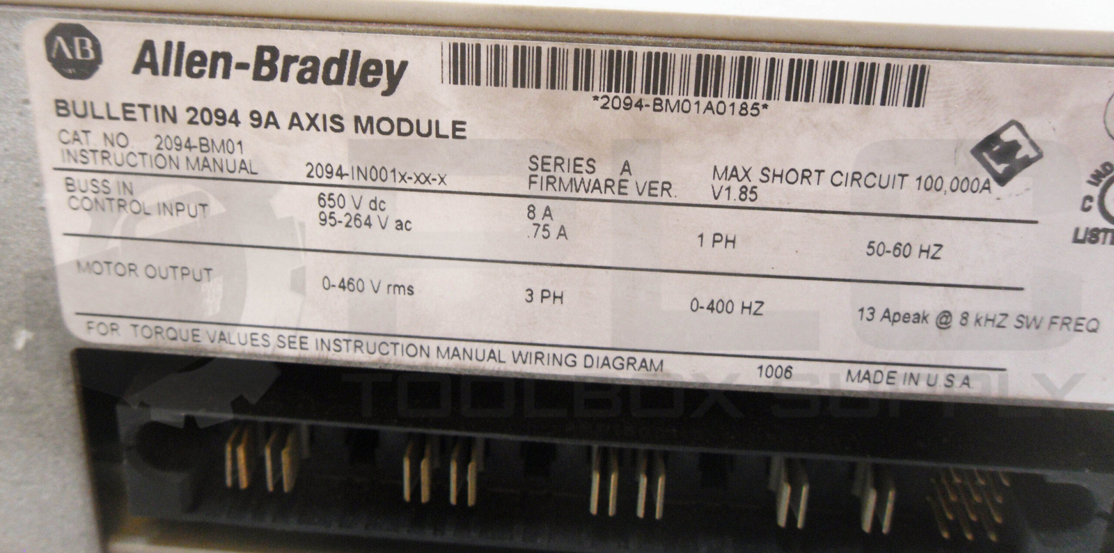 ALLEN BRADLEY 2094-BM01 /A AXIS MODULE 9A 650VDC 95-264VAC KINETIX6000