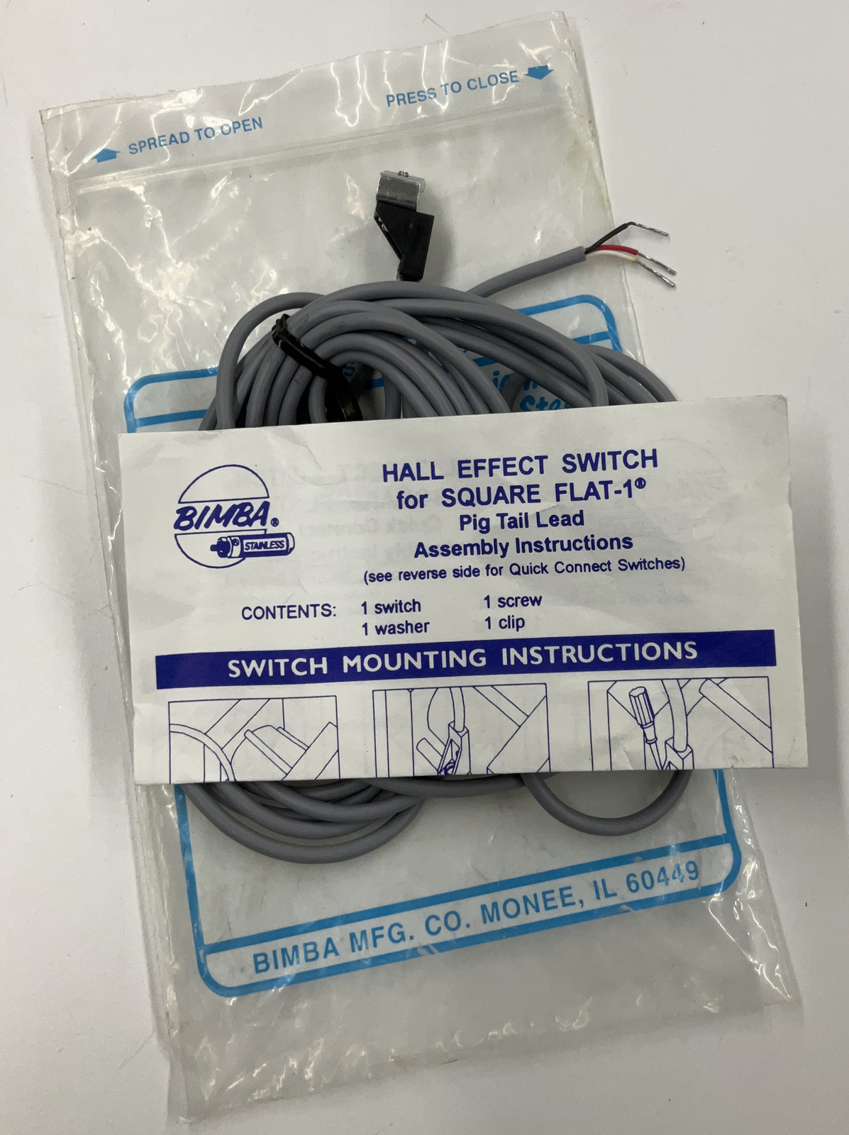 Bimba HKXE New Hall Effect Switch for Square Flat-1, Pig Tail Leads (CL277)