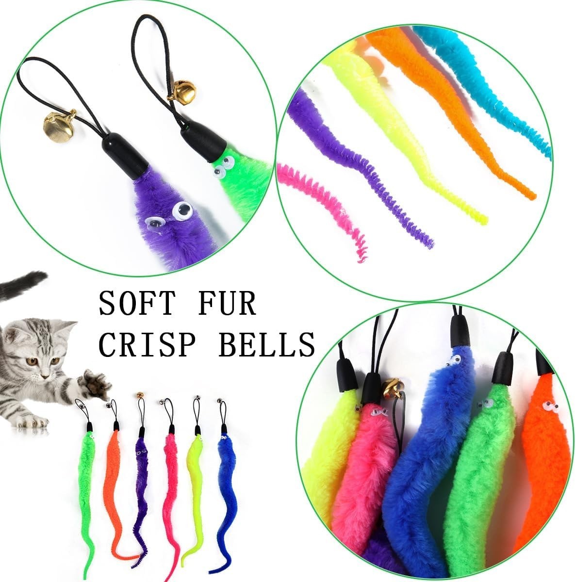 24-PCS Cat Worm Toy Refills Cat Wand Feather Teaser Refills Attachment