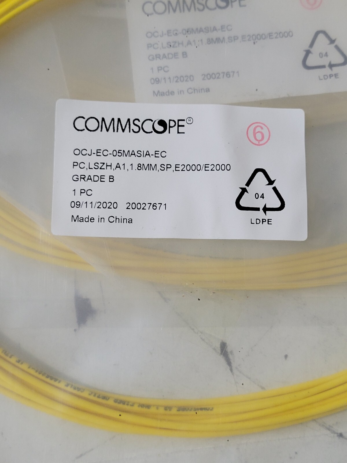 Commscope PC, LSZH, A1, 1.8MM, SP E2000 Fiber Optic Patch Cable 5M GRADE B QTY 5
