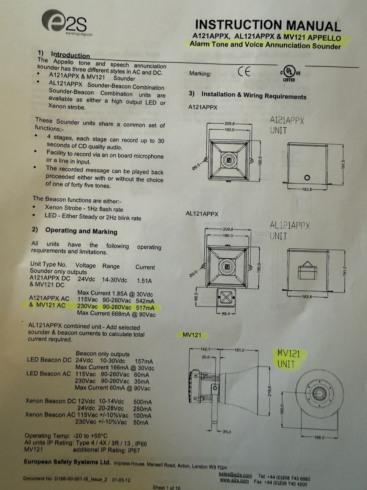E2S APPELLO X User Recordable Alarm Horn Siren Klaxon Annunciation Sounder MV121