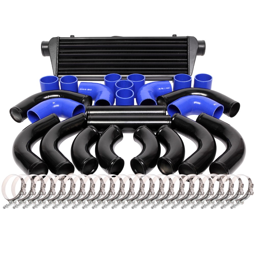 Universal 12 pcs 2.5′ Blue Coupler+ Black Piping+ Intercooler Kit+T-Bolt Clamps