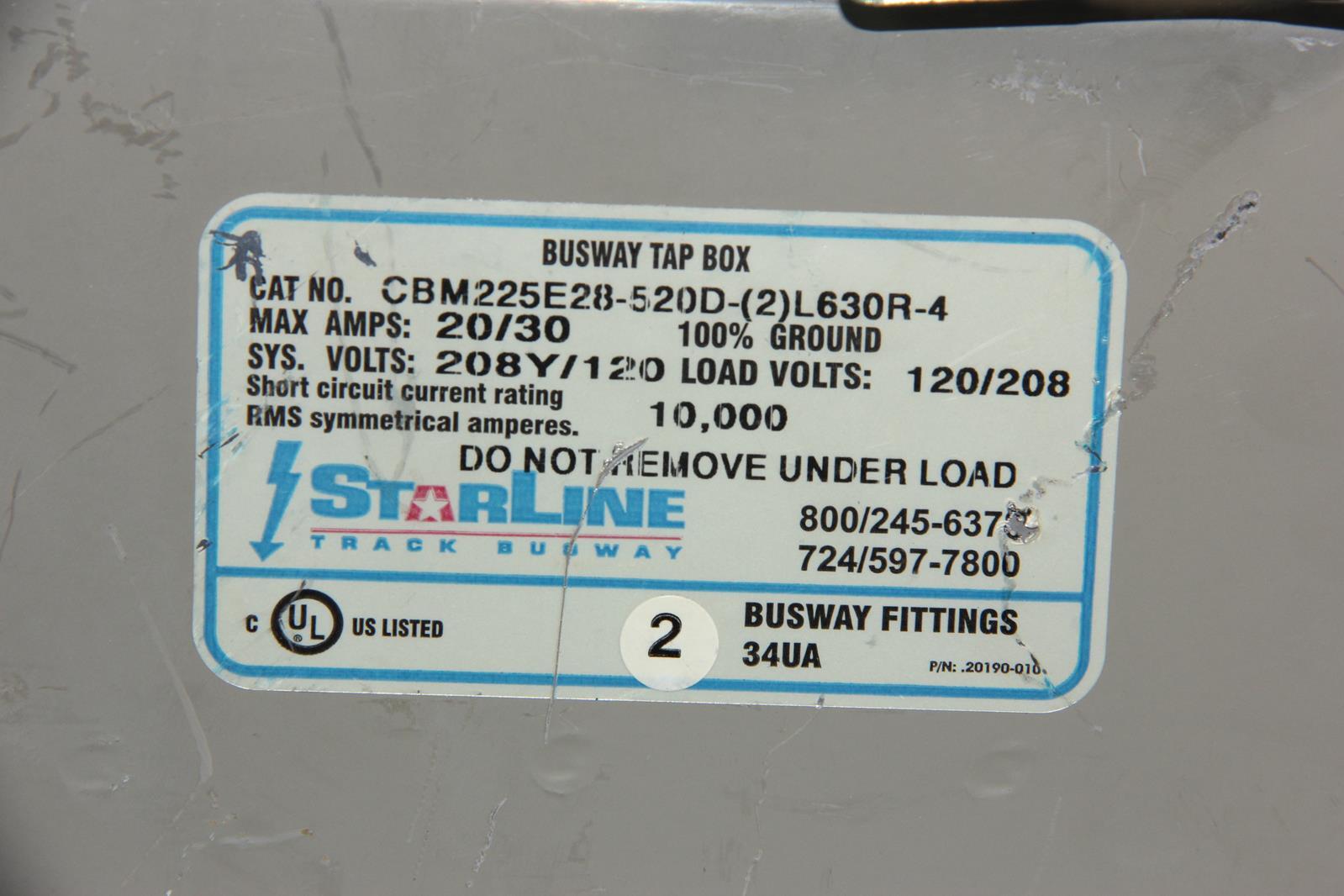 STARLINE CBM225E28-520D-(2)L630R-4 20A/30A Busway Tap Box