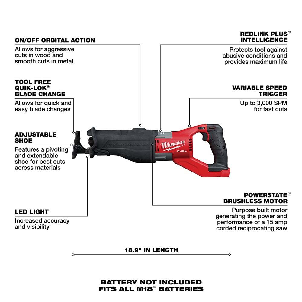 Milwaukee 2722-20 M18 FUEL SUPER SAWZALL Reciprocating Saw
