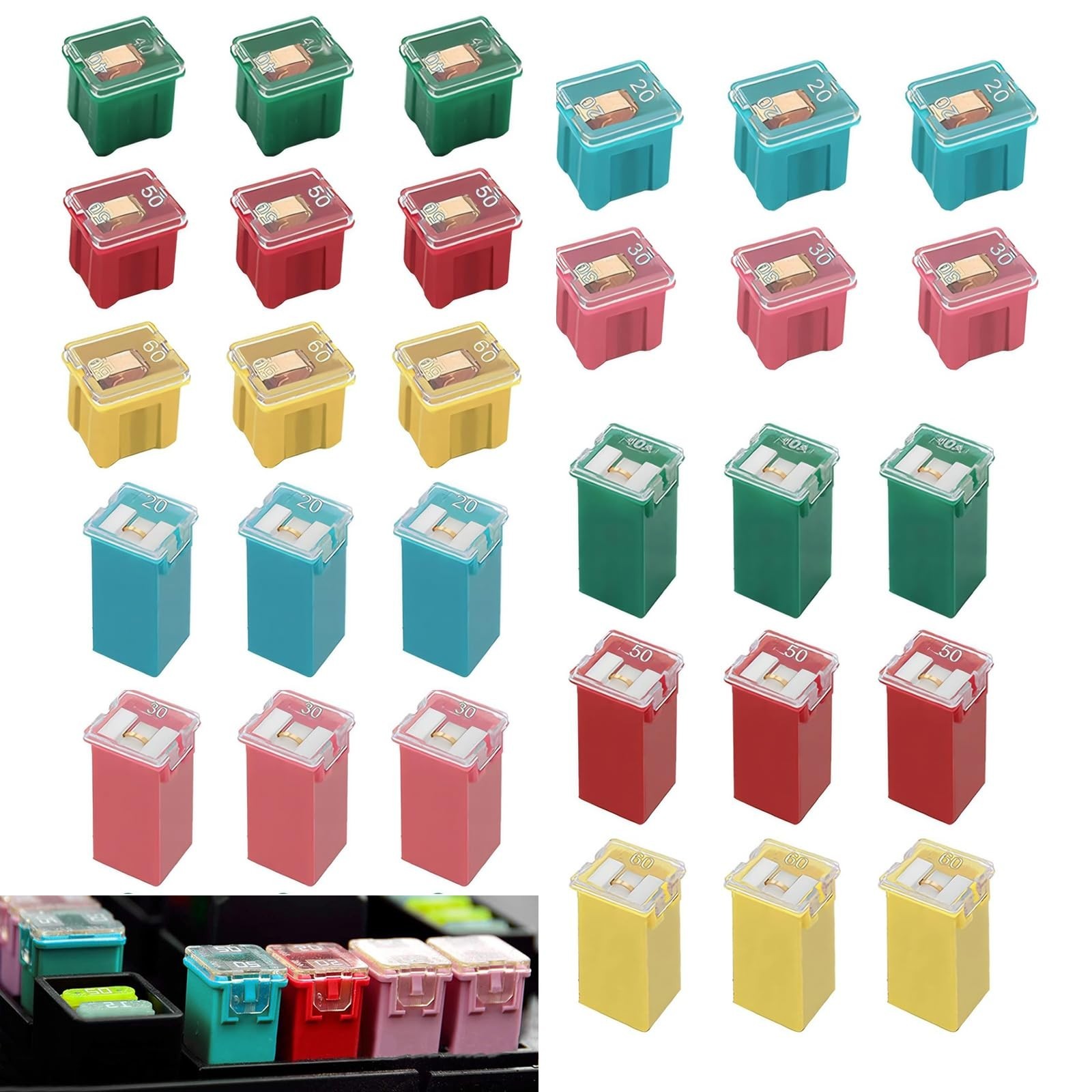 Fuses Automotive Kit, 30 PCS Long/Short Interpolated Fuse 20-60A, Universal f…