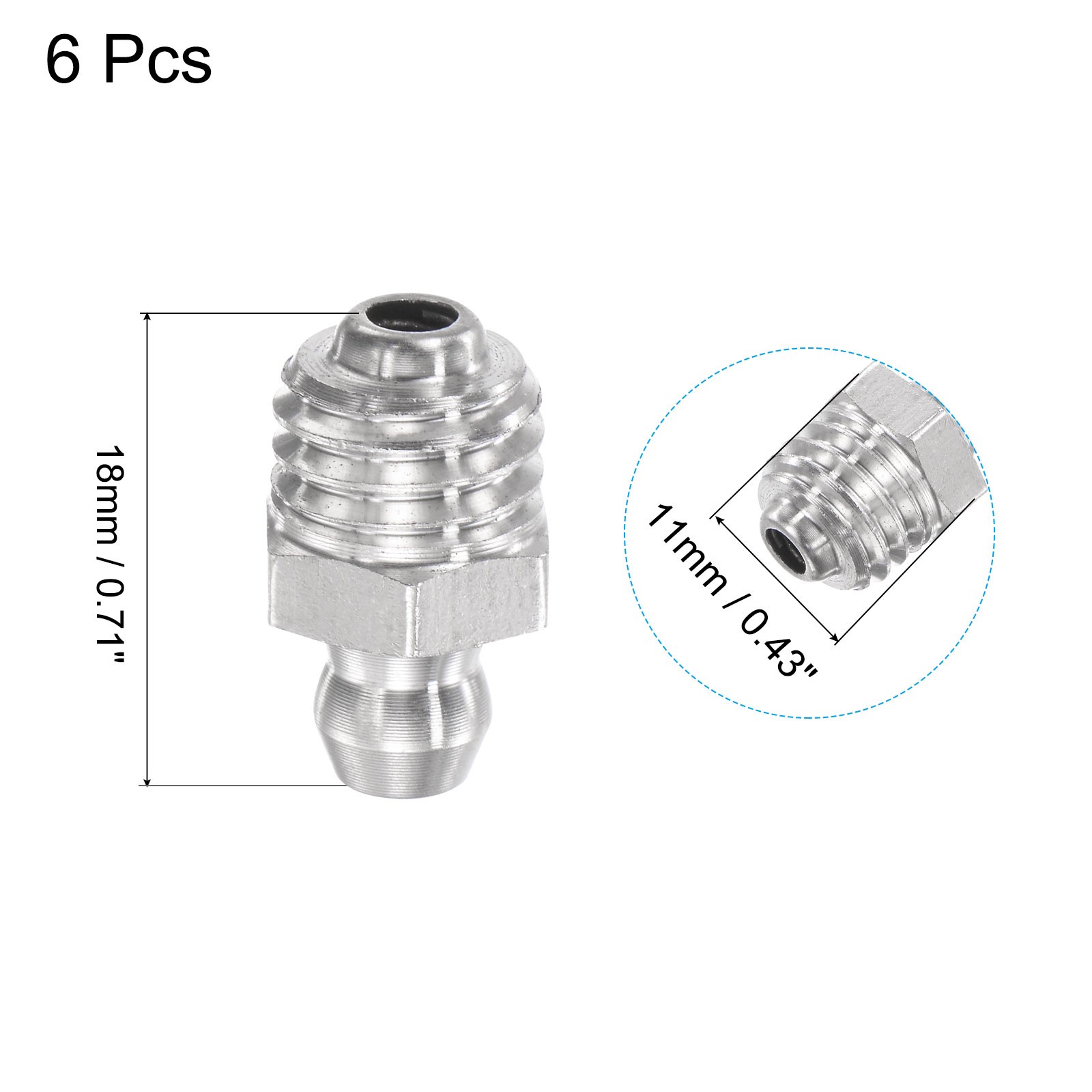 6Pack Metric Stainless Steel Straight Hydraulic Grease Fitting M10x1.5mm Thread