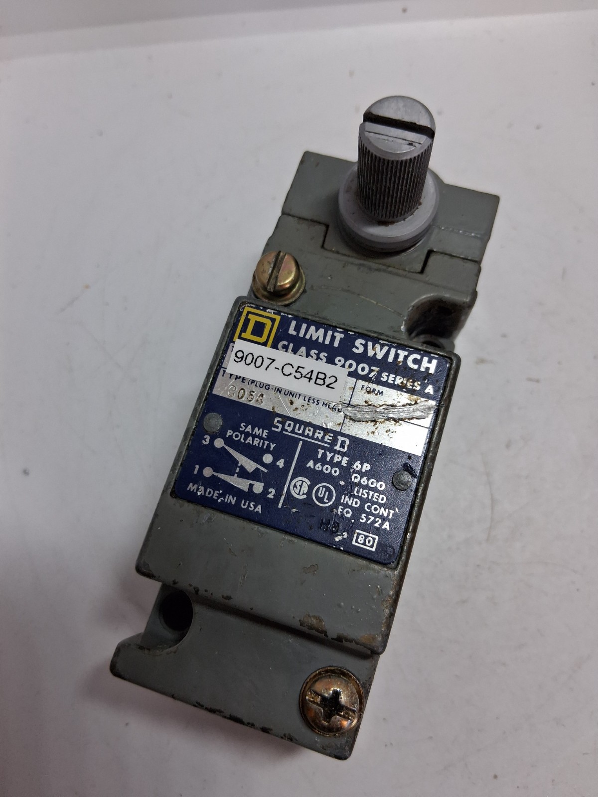 SQUARE D 9007C54B2 LIMIT SWITCH HEAVY DUTY 10A 600V NO/NC ROTARY HEAD SERIES A