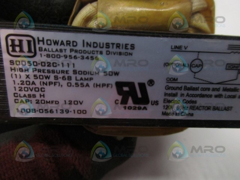 HOWARD INDUSTRIES S0050-02C-111 HIGH PRESSURE SODIUM BALLAST UNMP