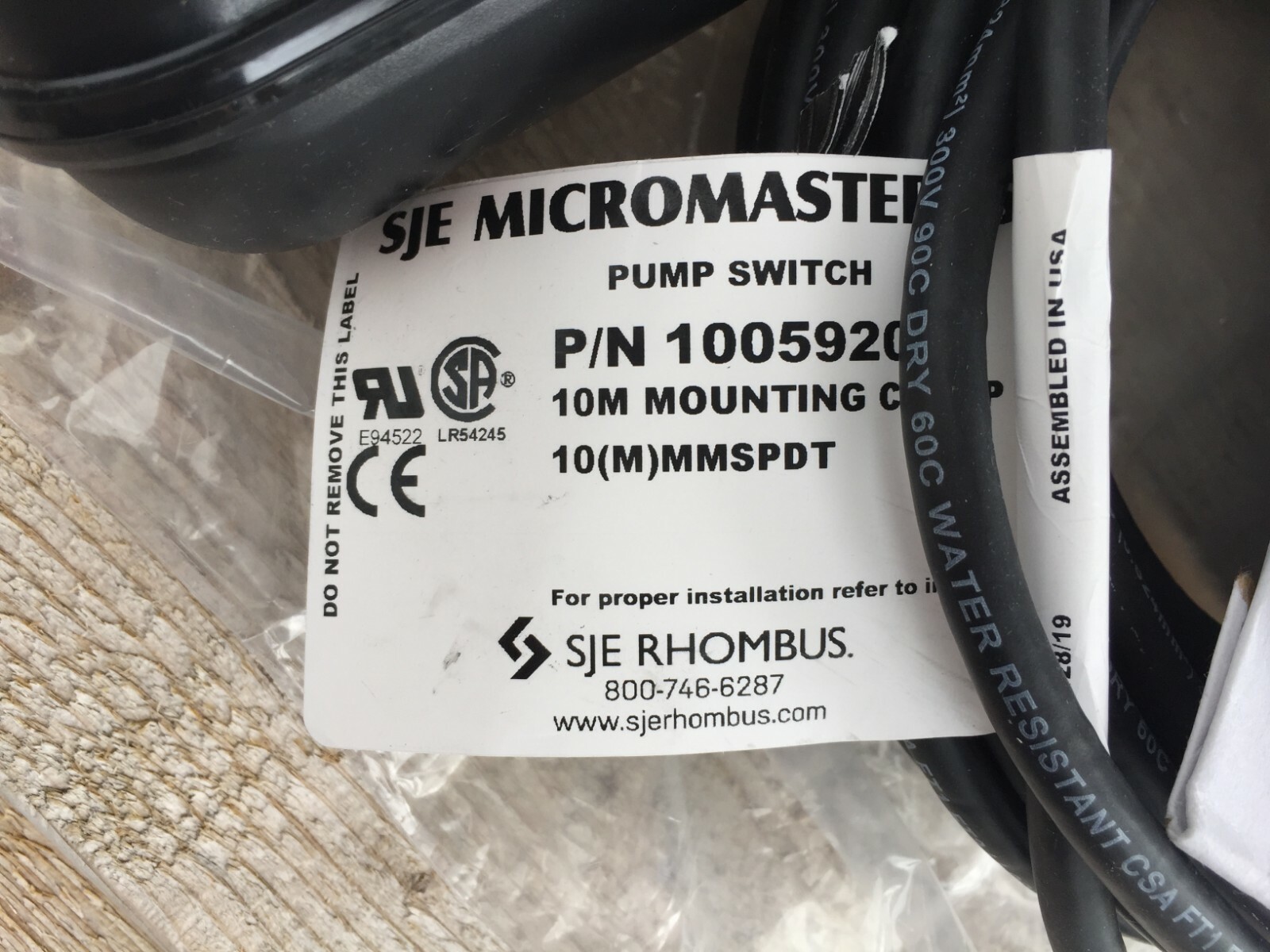 SJE Micromaster Pump Switch 1005920 10 Meter or 32 Feet Cord SPDT Pump Float