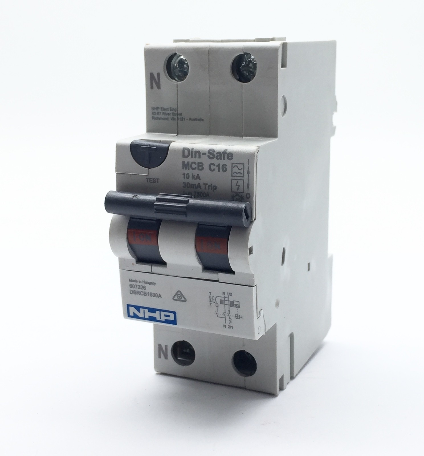 NHP DSRCB1630A Din-Safe MCB C16 16A 10kA 1P+N C Curve 30mA