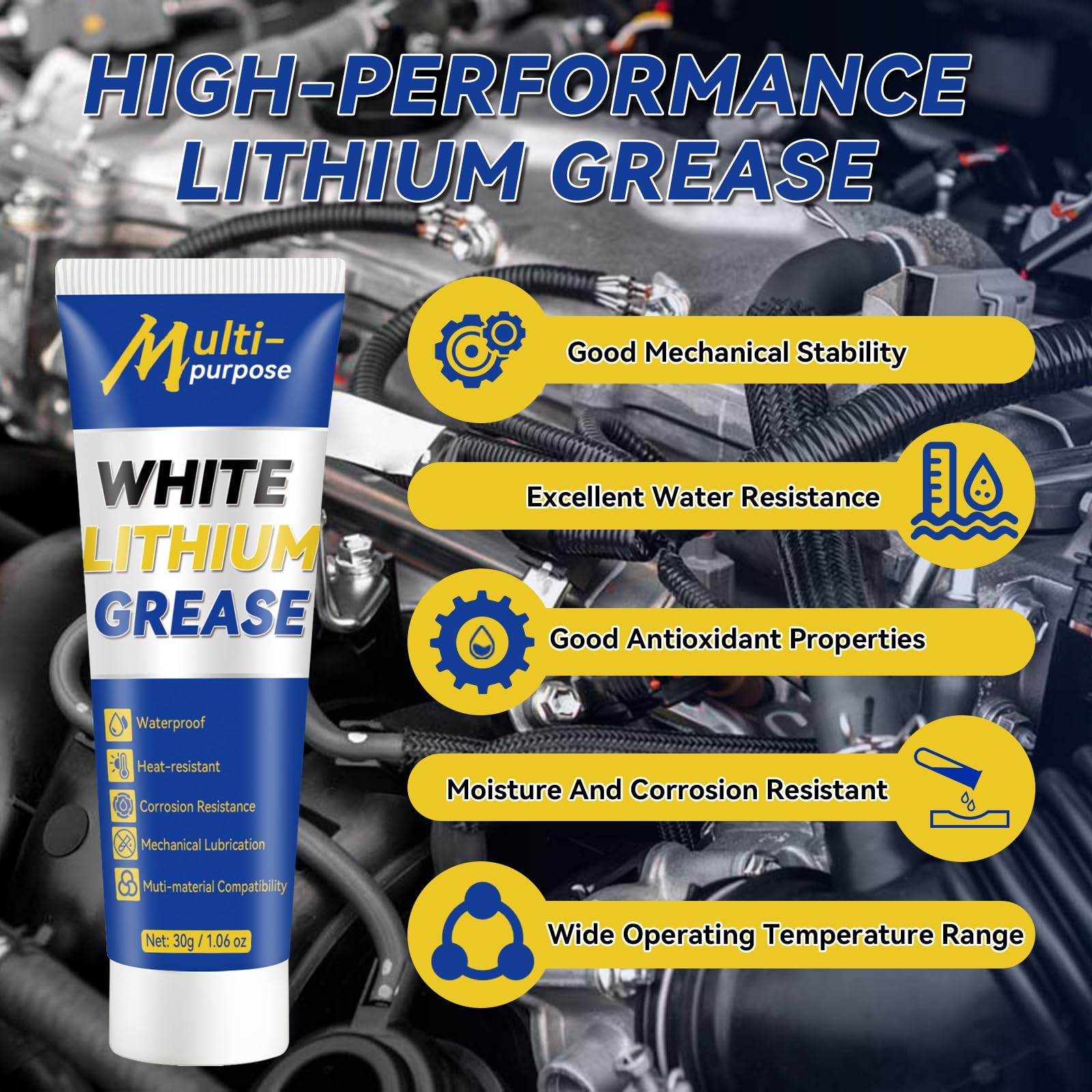 White Lithium Grease set Multi-Purpose Lubricant Tube with Tip New