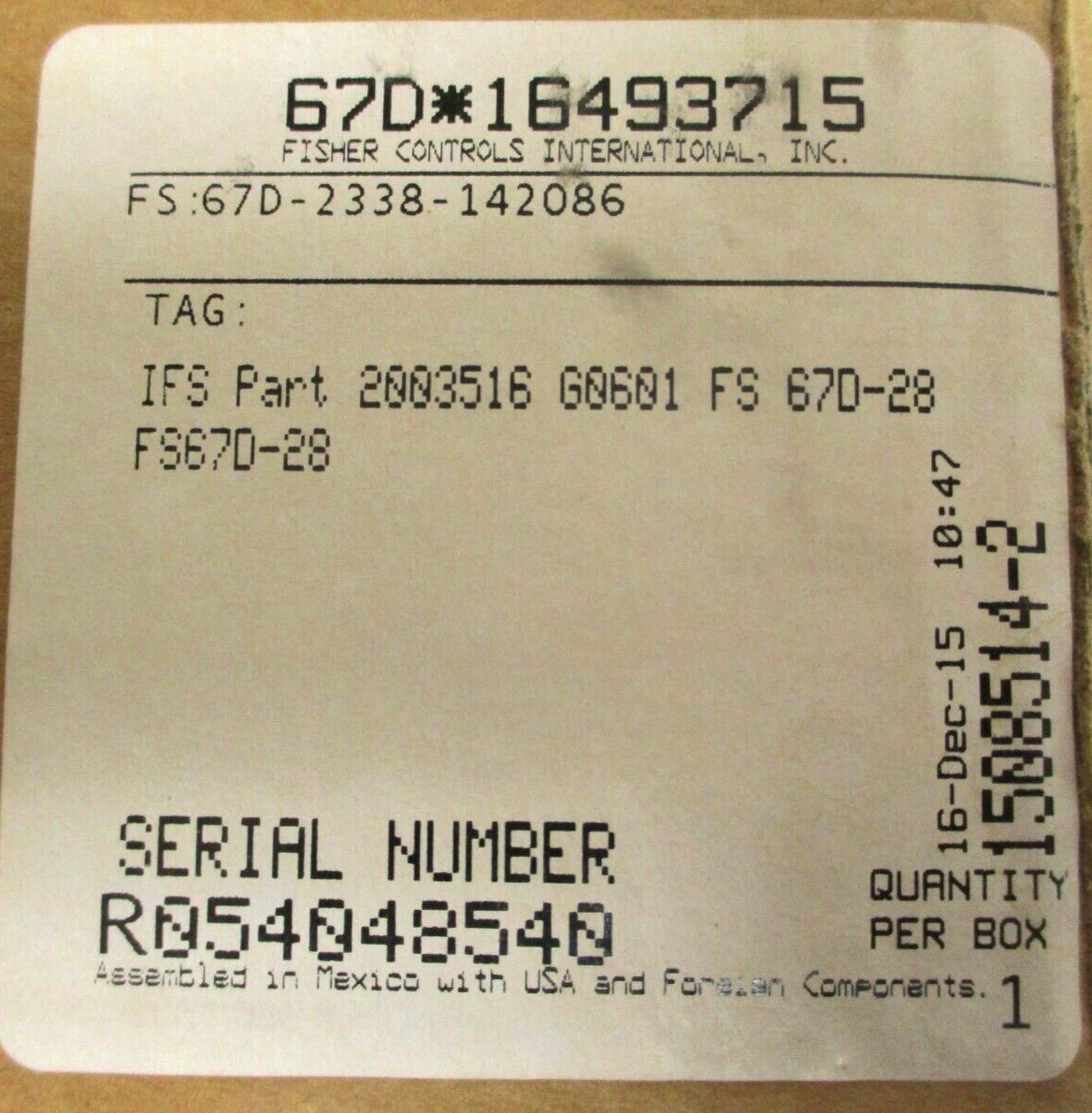 FISHER , FS-67D-2338-142086, 67D-28 , REGULATOR , 1/2″ FNPT, 0-35 PSI , SURPLUS