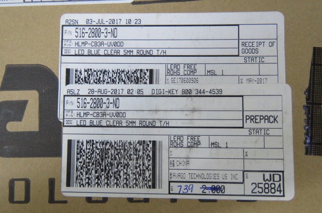 AVAGO TECHNOLOGIES HLMP-CB3A-UV0DD Qty of 100 per Lot LED BLUE CLEAR T-1 3/4 T/