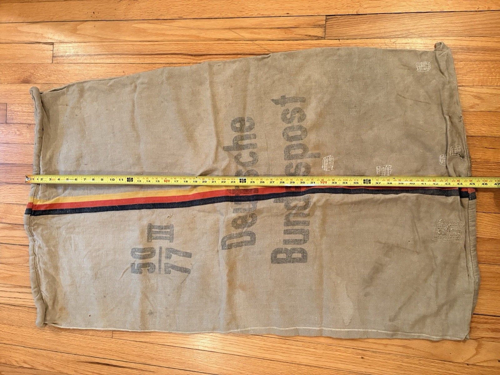 Vtg Deutsche Bundespost 1977 Burlap Mail Bag West Germany Tricolor 28×44