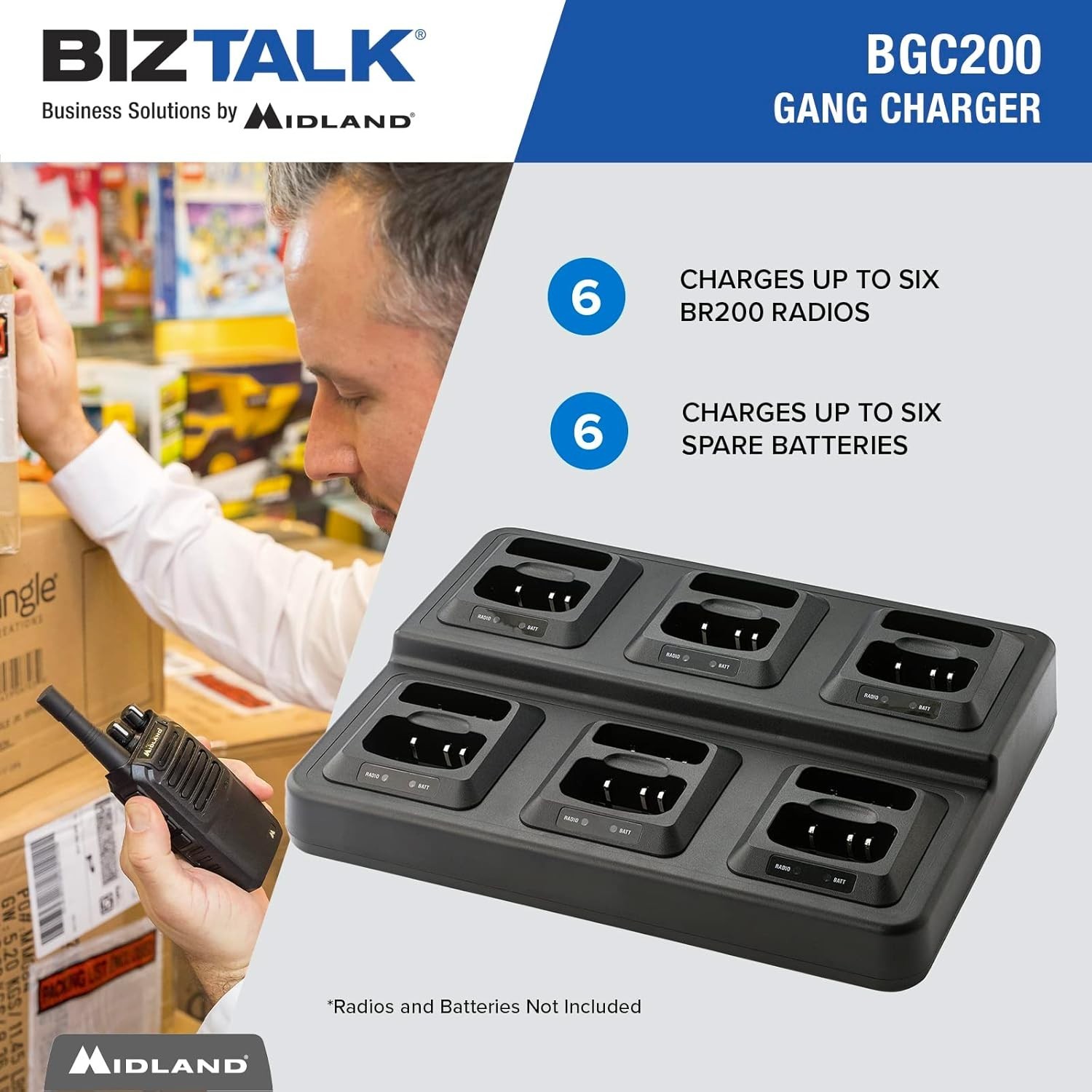Midland BGC200 BizTalk Charger – Charge 6 BR200 Radios Fast & Reliable