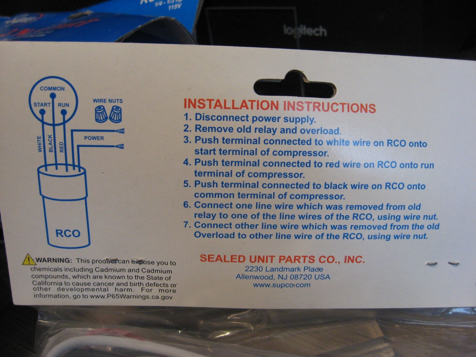 Supco RCO410 Refrigerator Relay Overload 3N1 Start Run Capacitor 1/4-1/3 HP 115V