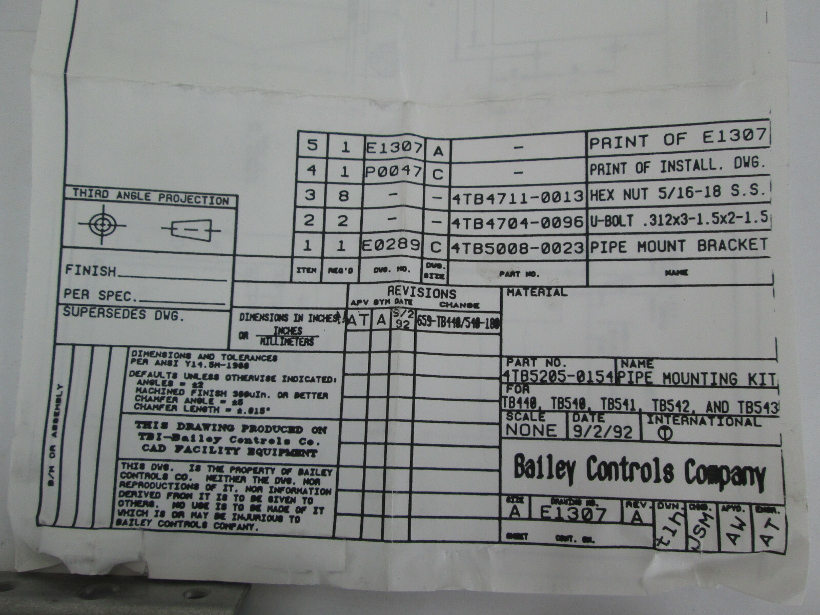 New NOS Bailey Pipe Mounting Kit 4TB5205-0154 Hardware Bracket Mount SKU B
