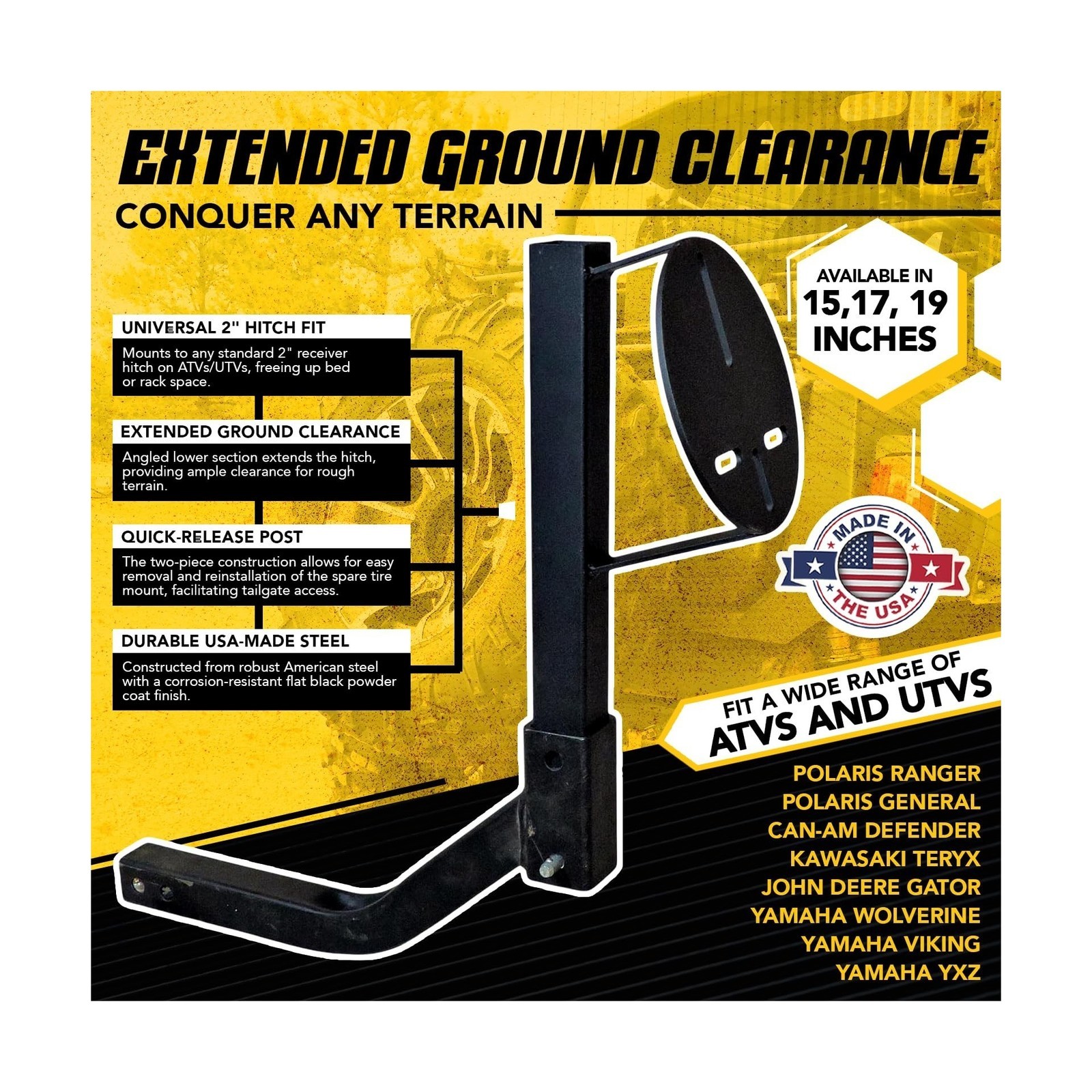ATV/UTV Spare Tire Mount U-4047 | UTV or ATV Hitch Receiver | Hitch Spare Tir…