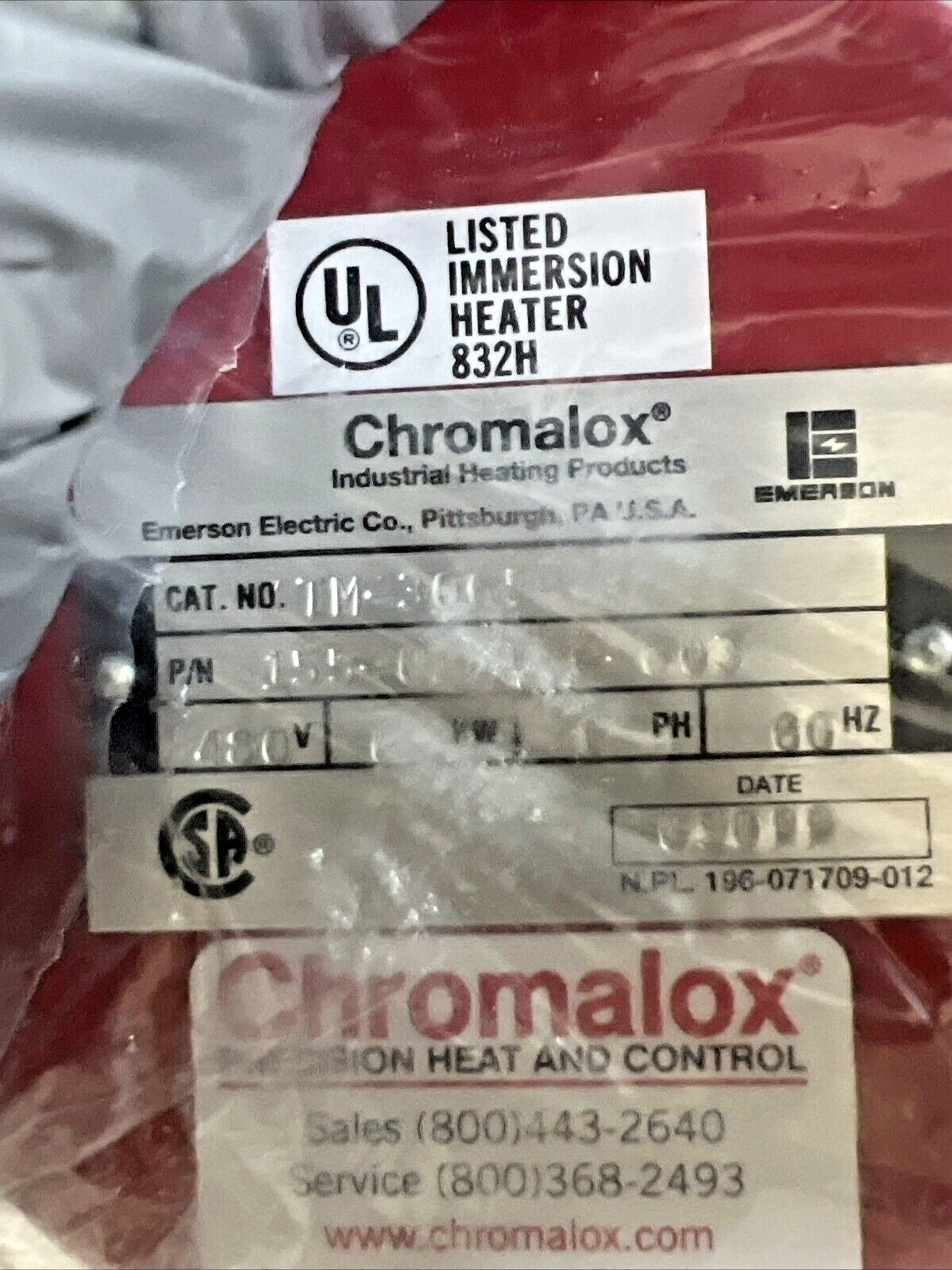 Chromalox Screw Plug Heater 480V, 6 KW, 1 PH, 60 HZ