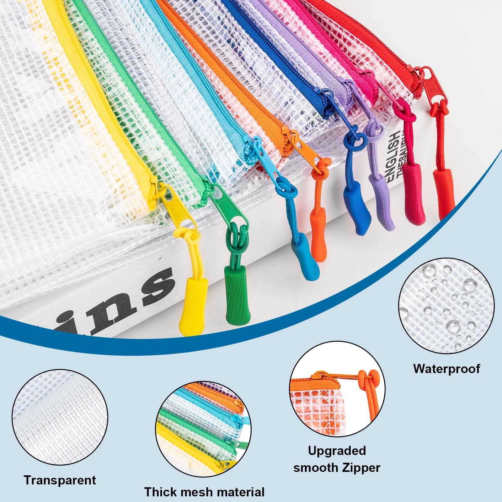 24 Pcs Mesh Zipper Pouch Bags, Plastic Pouches for Classroom in Clear