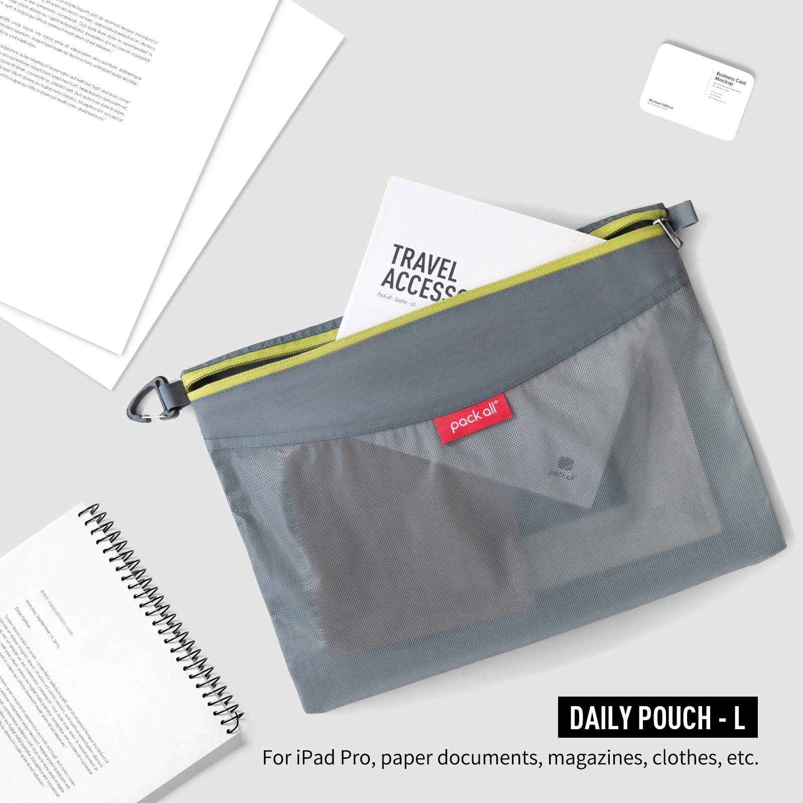 pack all Water-resistant Material Zipper Pouch, Mesh Bags Large, Grey