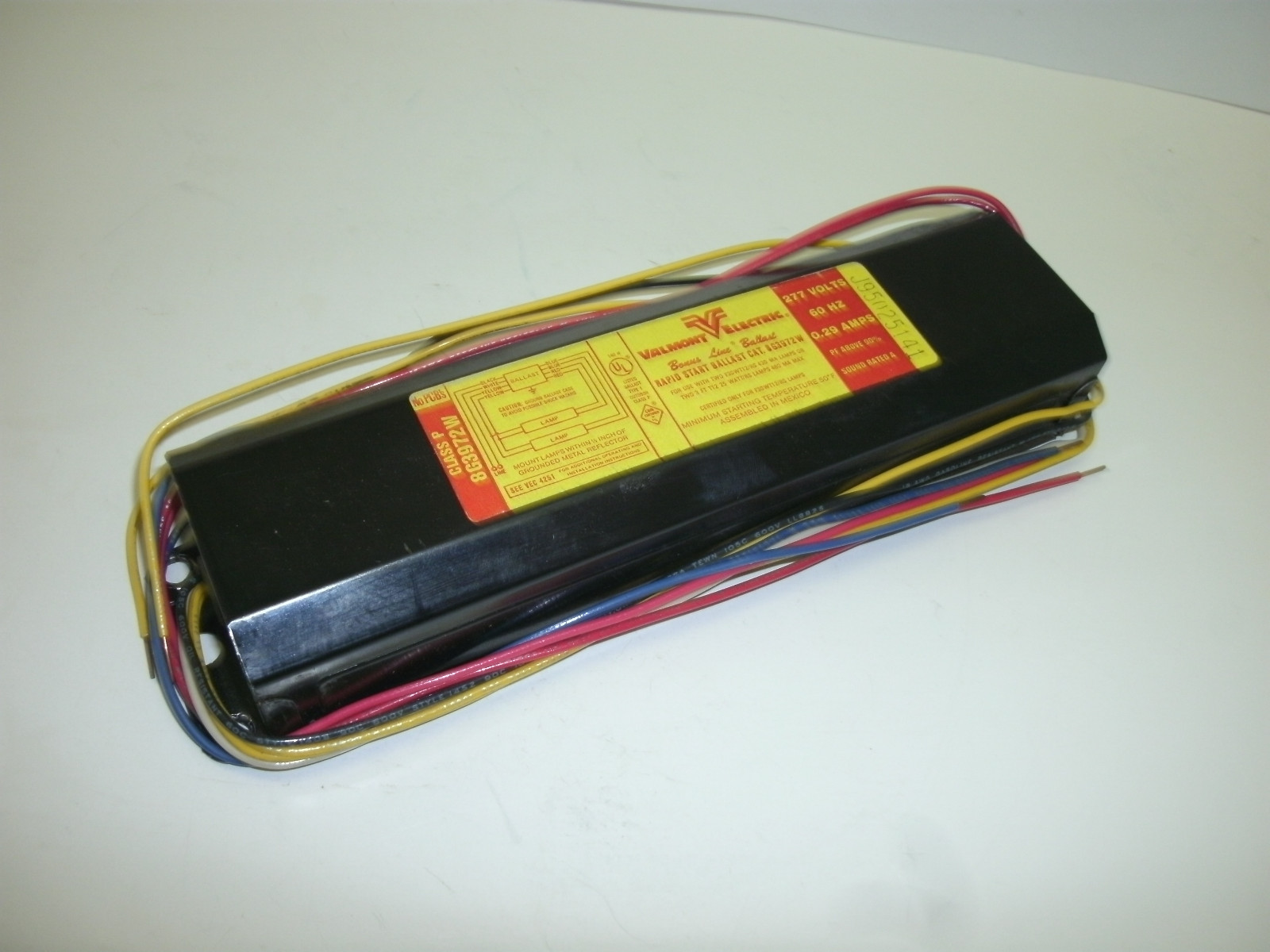 VALMONT 8G3972W RAPID START BALLAST 277 VOLTS 60 HZ 0.29 AMPS CLASS P NO PCB’s