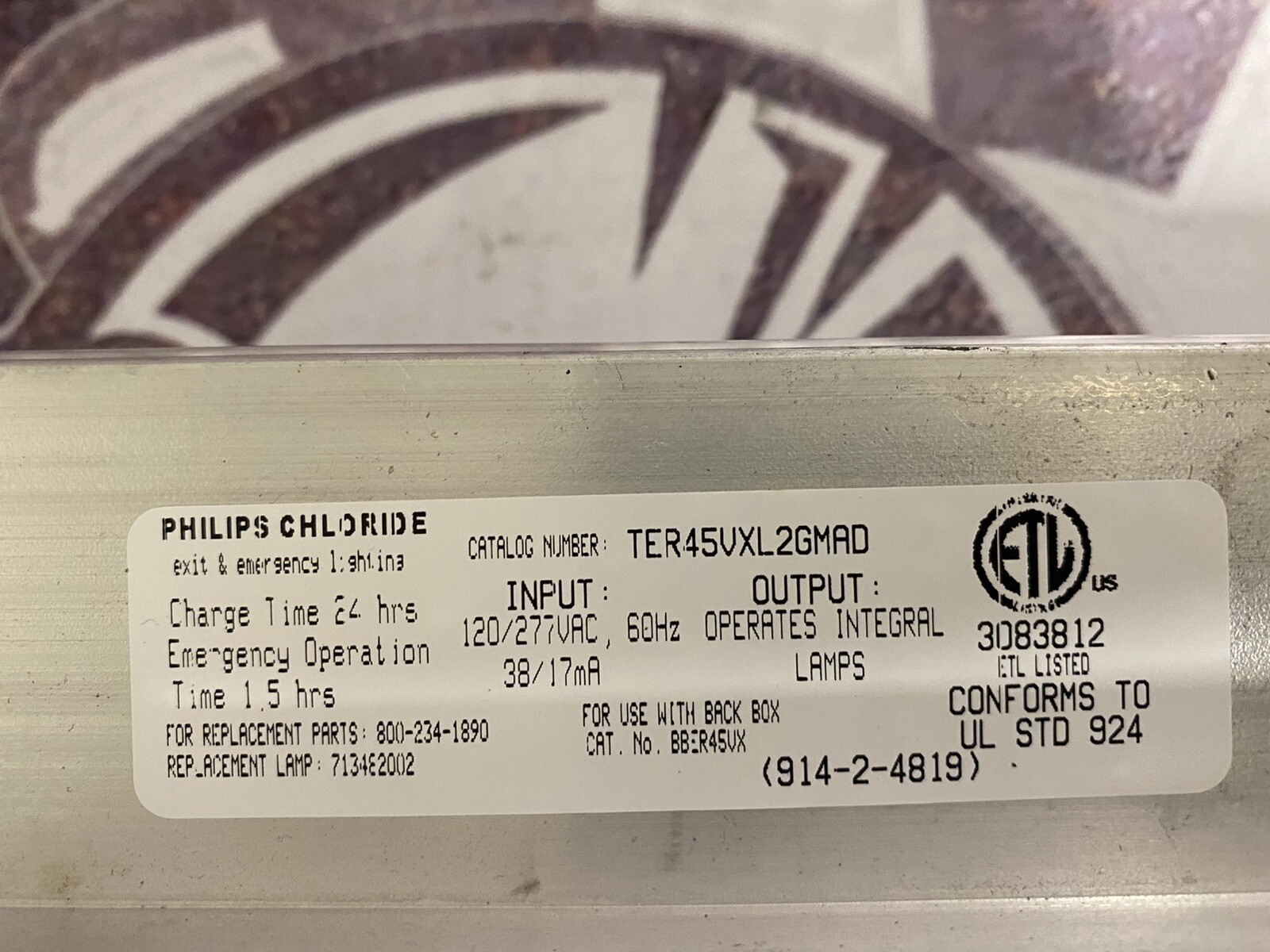 Philips Chloride Exit & Emergency Lighting TER45VXL2GMAD 120-277V Lamp.