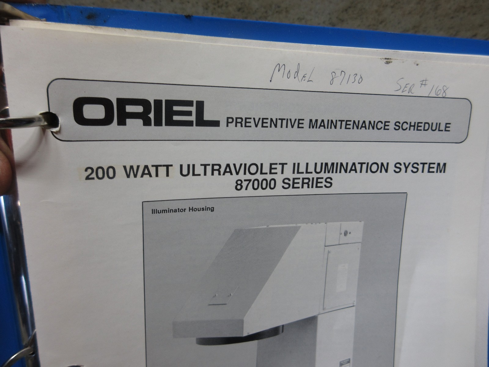 ORIEL PREVENTIVE MAINT SCHEDULE 200W ULTRAVIOLET ILLUMINATION SYSTEM 87000 SERIE