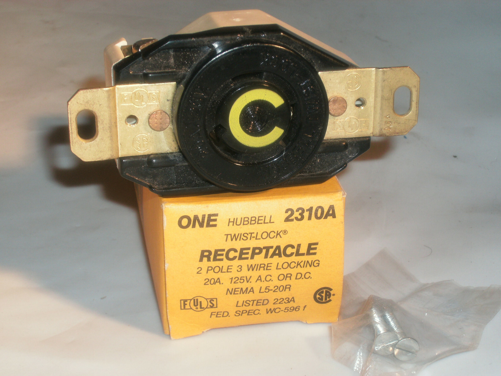 HUBBELL 2310A 20A LOCKING RECEPTACLE 2P 3W 125VAC NEMA L5-20R HBL2310