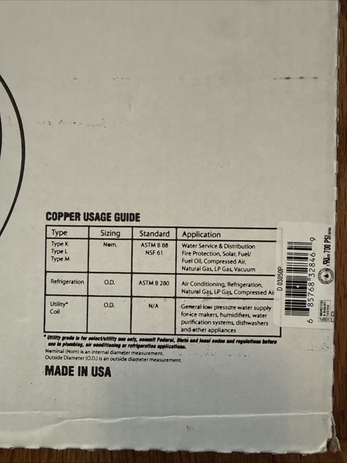 Mueller Industries Copper Refrigeration Tube 3/16″ x 0.030″ x 50′ D03050