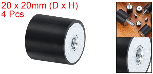 4Pcs 20 x 20mm M5 Thread Female Rubber Mounts, Silent Block Base Block