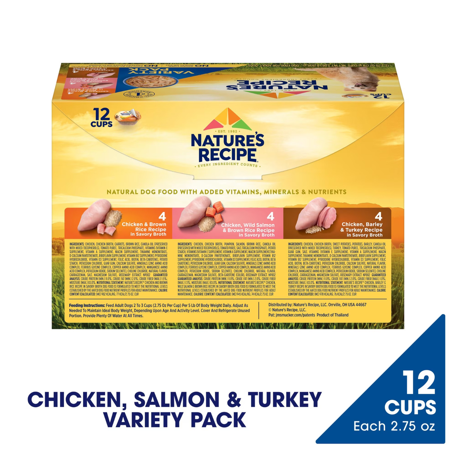 4 Pack Nature’s Recipe Chicken, Salmon & Turkey Wet Dog Food, 2.75 oz Cups 12Ct