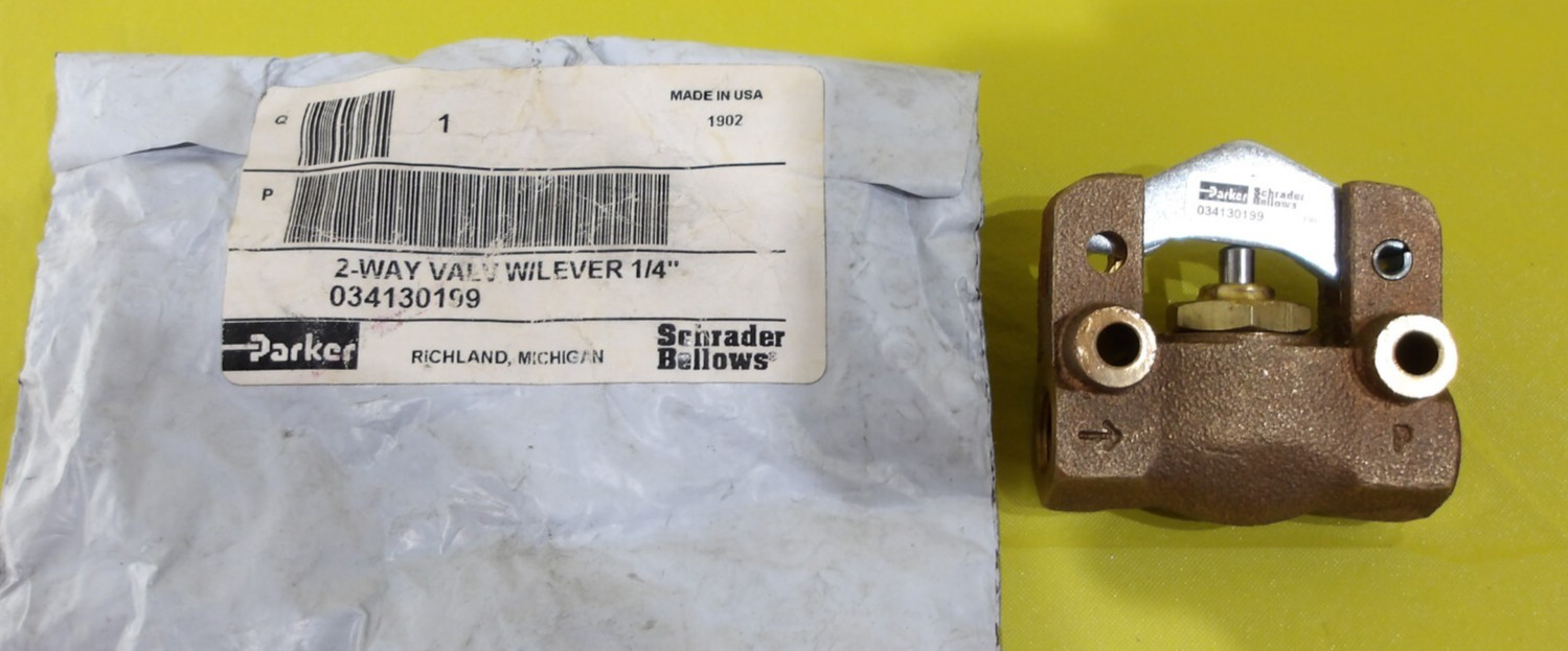 New Parker Schrader Bellows 034130199 Solenoid 2-Way Valve with Lever 1/4″
