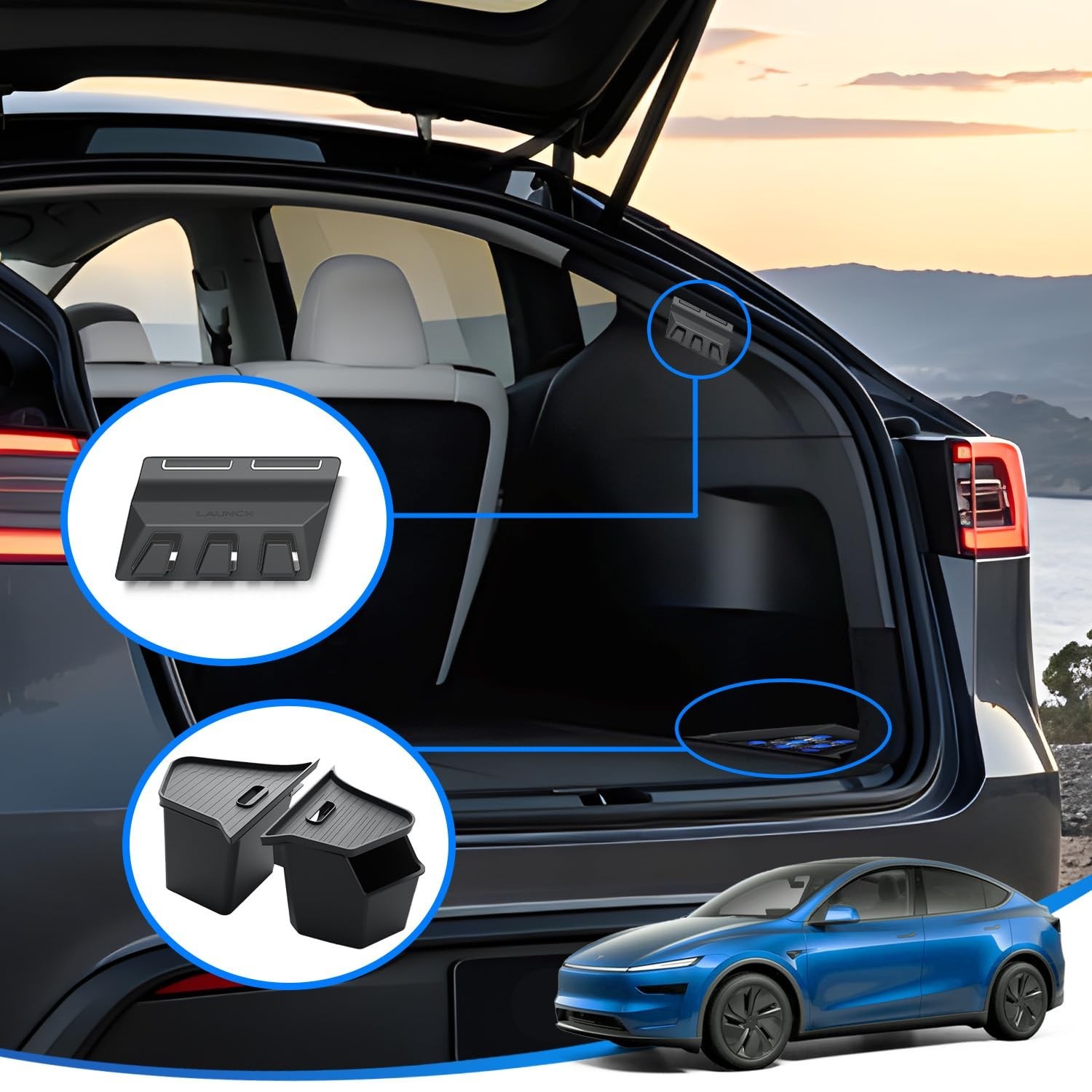 GEEDAR Tesla Model Y Juniper Trunk Organizer Set, 2 Trunk Storage Bins with T…